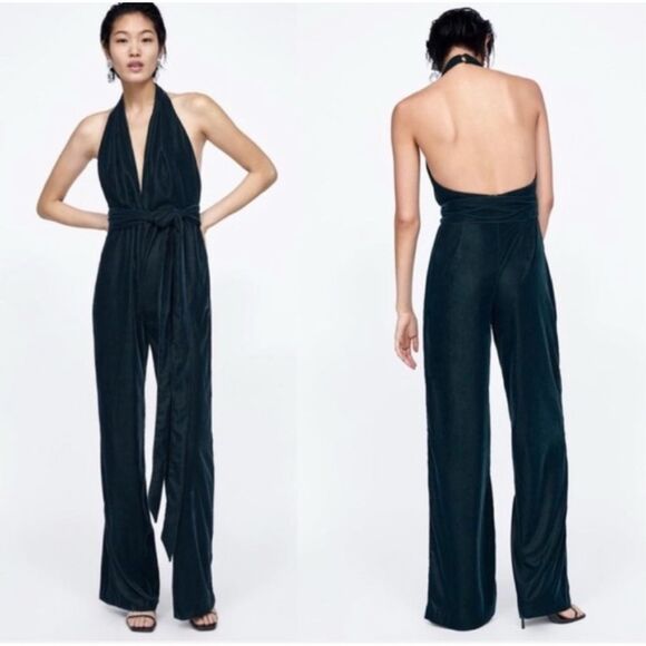 Zara Velvet Halter Jumpsuit - Picture 1 of 10